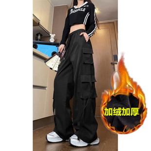 小个子高腰飘带工装裤女春秋oversize美式复古小众多口袋阔腿裤子