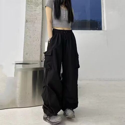 黑色阔腿裤夏季美式工装裤宽松