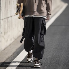 日系工装裤男款潮牌高街秋冬季加绒加厚宽松束脚大码休闲裤子机能