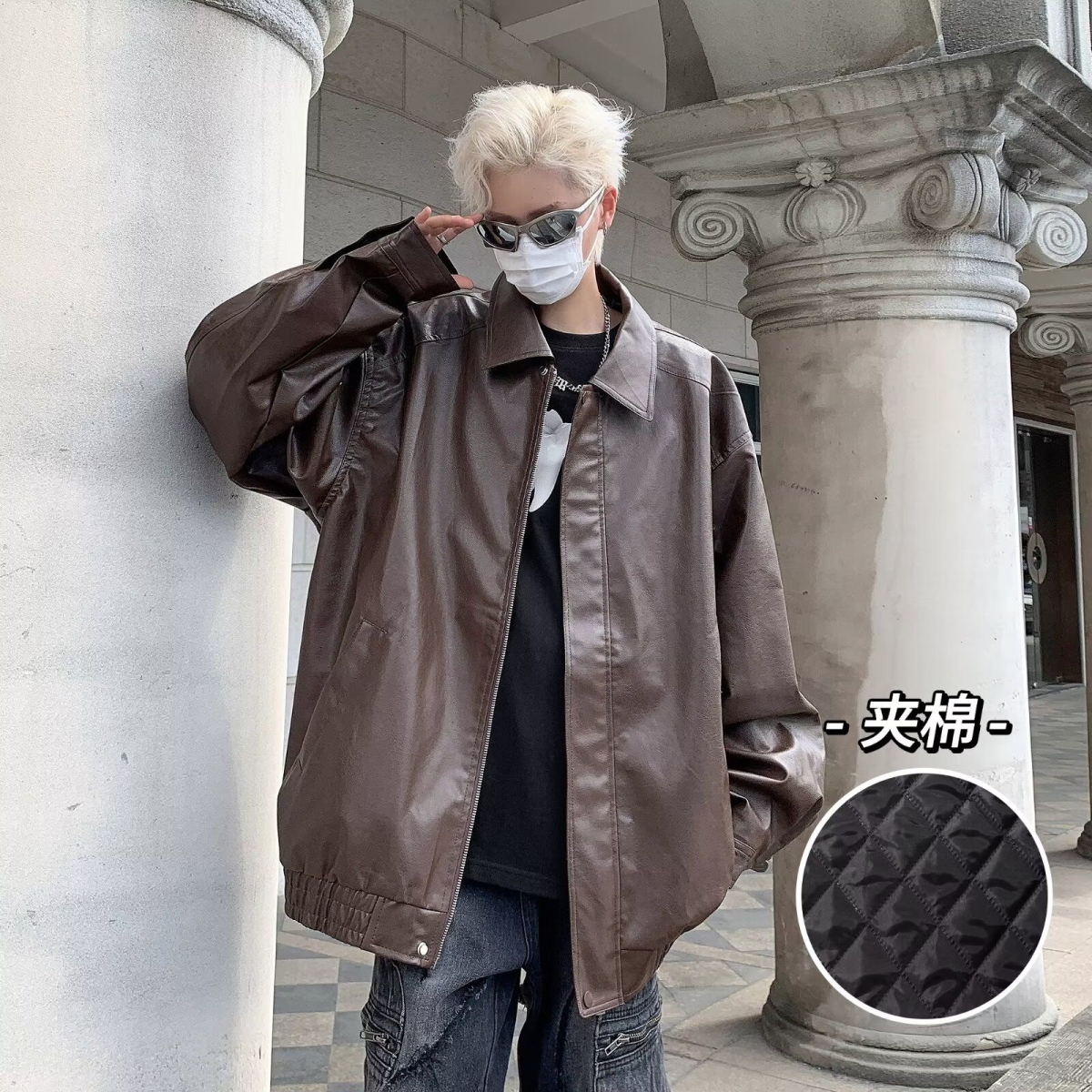 美式复古机车pu皮衣外套男女夹棉加厚痞帅百搭高级感翻领夹克上衣