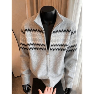 秋冬松弛氛围感麻花纹菱格针织衫男女美式复古宽松休闲慵懒风毛衣