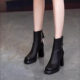 防水台方头高跟短靴女2025秋冬新款 粗跟百搭气质马丁靴增高时装 靴