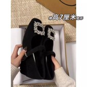 小个子增高7CM水钻毛呢加绒保暖单鞋 毛毛高跟鞋 女2025秋冬款 时尚