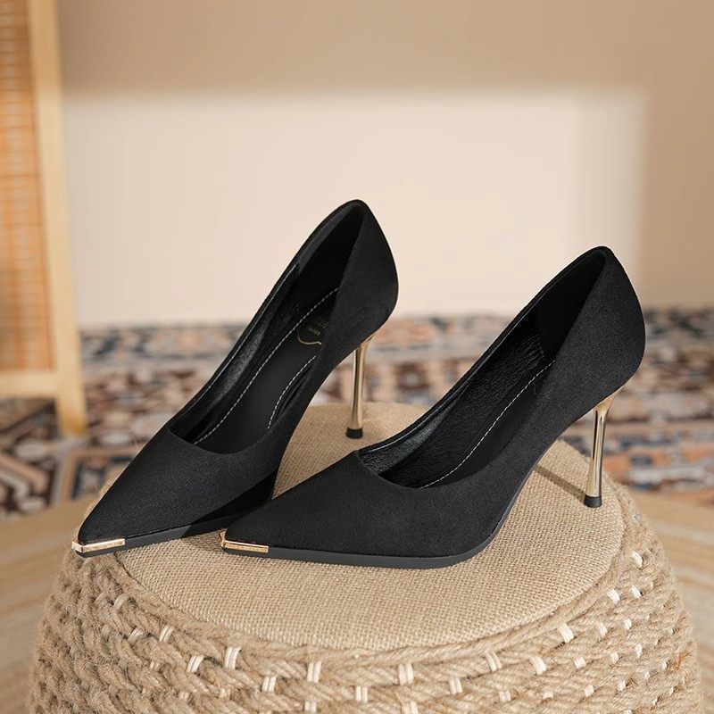 尖头黑色高跟鞋女细跟2025新款配裙子御姐性感气质名媛范绝美单鞋,女鞋,浅口单鞋,淘宝优惠券,粉丝福利购,淘宝优惠卷