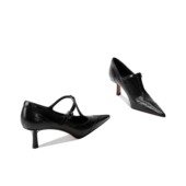 复古玛丽珍高跟鞋 真皮T字扣带细跟尖头浅口单鞋 女2026年春季 新款