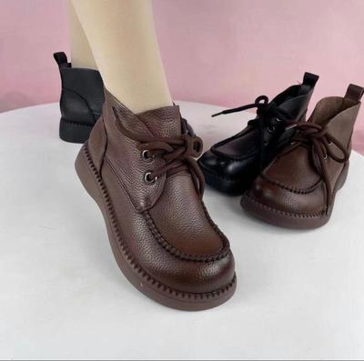 高品质-真皮平底短靴女