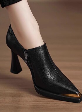 9cm2025年春秋新款舒适粗高跟时尚小个子防水台法式深口时装单鞋