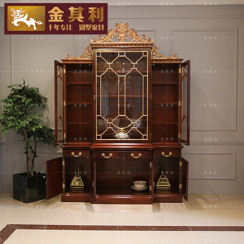 金其利亚历山大酒柜英式四门书柜别墅大宅欧式新古典金箔高柜家具