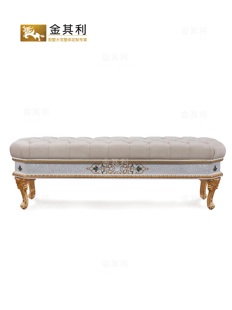 金其利法式床尾凳欧式奢华大宅卡斯帕尼长椅客厅条凳真皮贝壳镶嵌