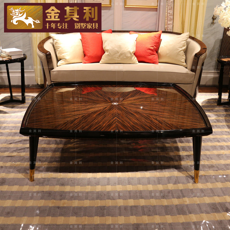 黑檀木纹方茶几金其利贝壳镶嵌
