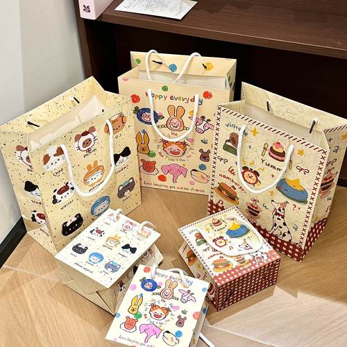 卡通涂鸦礼品袋硬卡纸手提小号