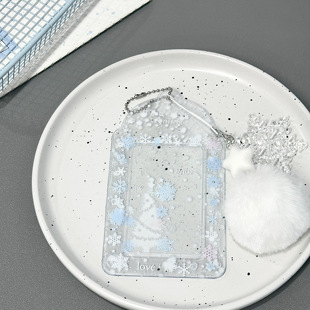 ins透明雪花卡套PVC3寸小卡追星拍立得饭卡校园卡谷美钥匙扣挂件