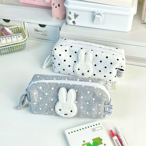 可爱米菲兔波点笔袋小众学生收纳文具盒女高颜值简约大容量文具袋