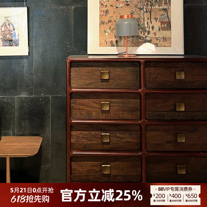 北欧表情马文斗柜复古客厅实木边柜玄关柜储物高端侘寂风宾纳家具