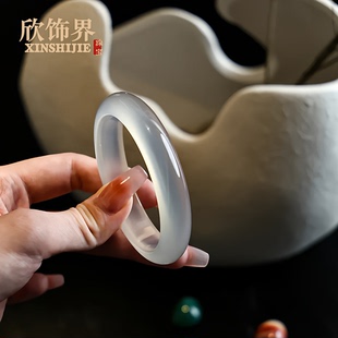 女款白月光古风荔枝冻玛瑙窄条镯翡翠玉镯子天然白玉髓手镯