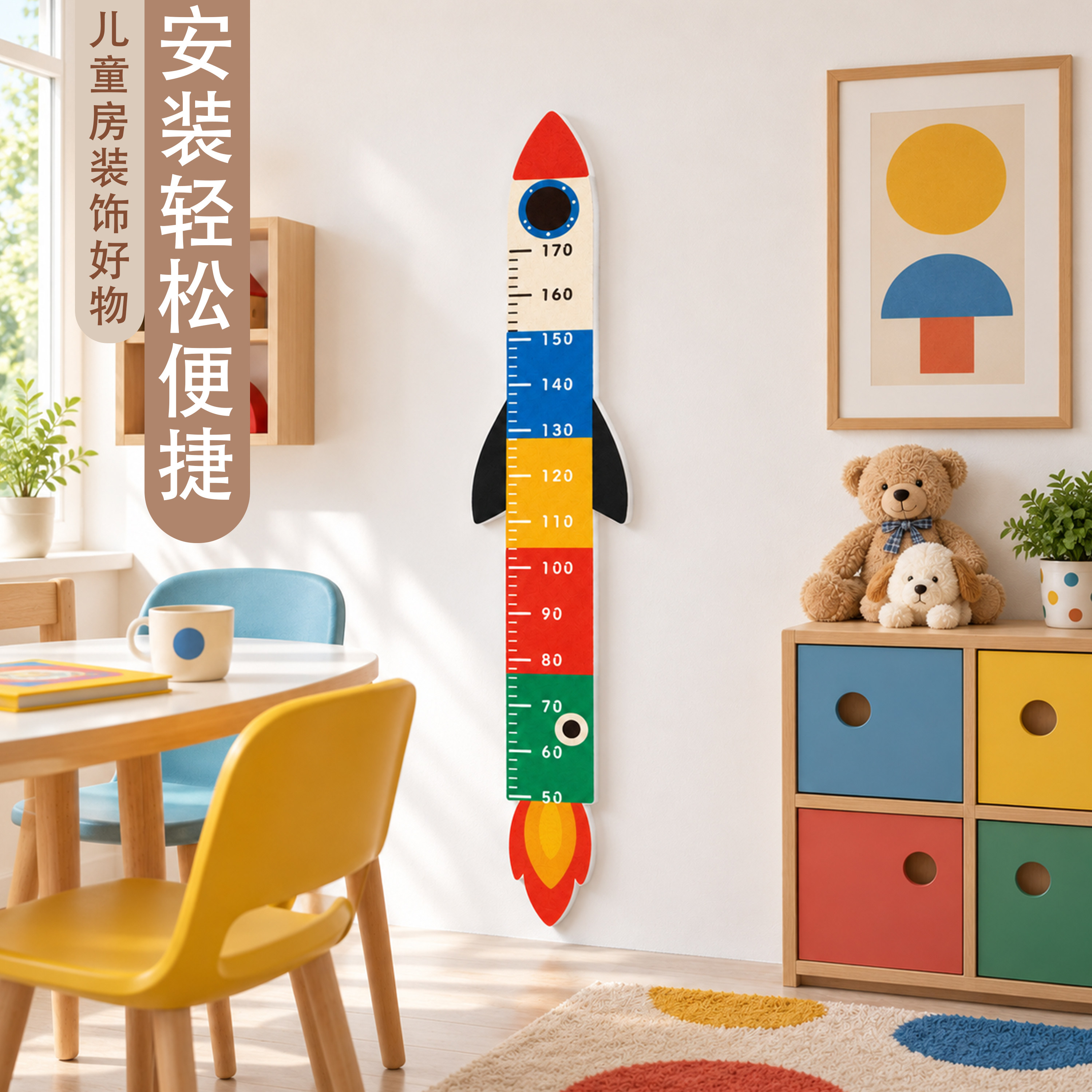 彩色儿童毛毡身高贴家用测量身高尺免打孔可移除卡通童趣身高墙贴