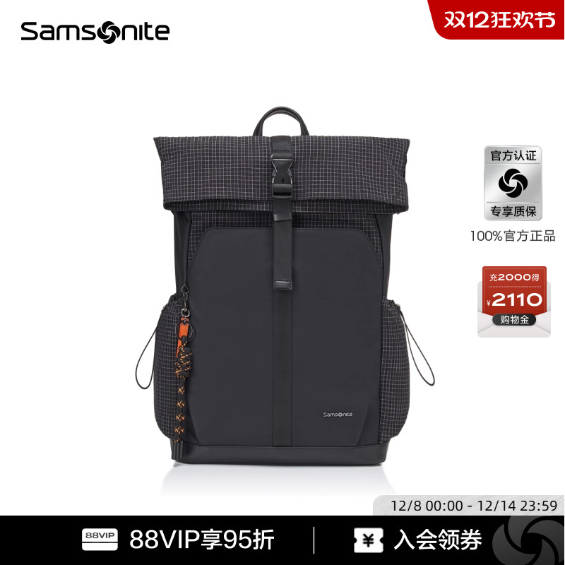 Samsonite新秀丽双肩包2025新款时尚棋盘格背包旅行通勤电脑包NS6