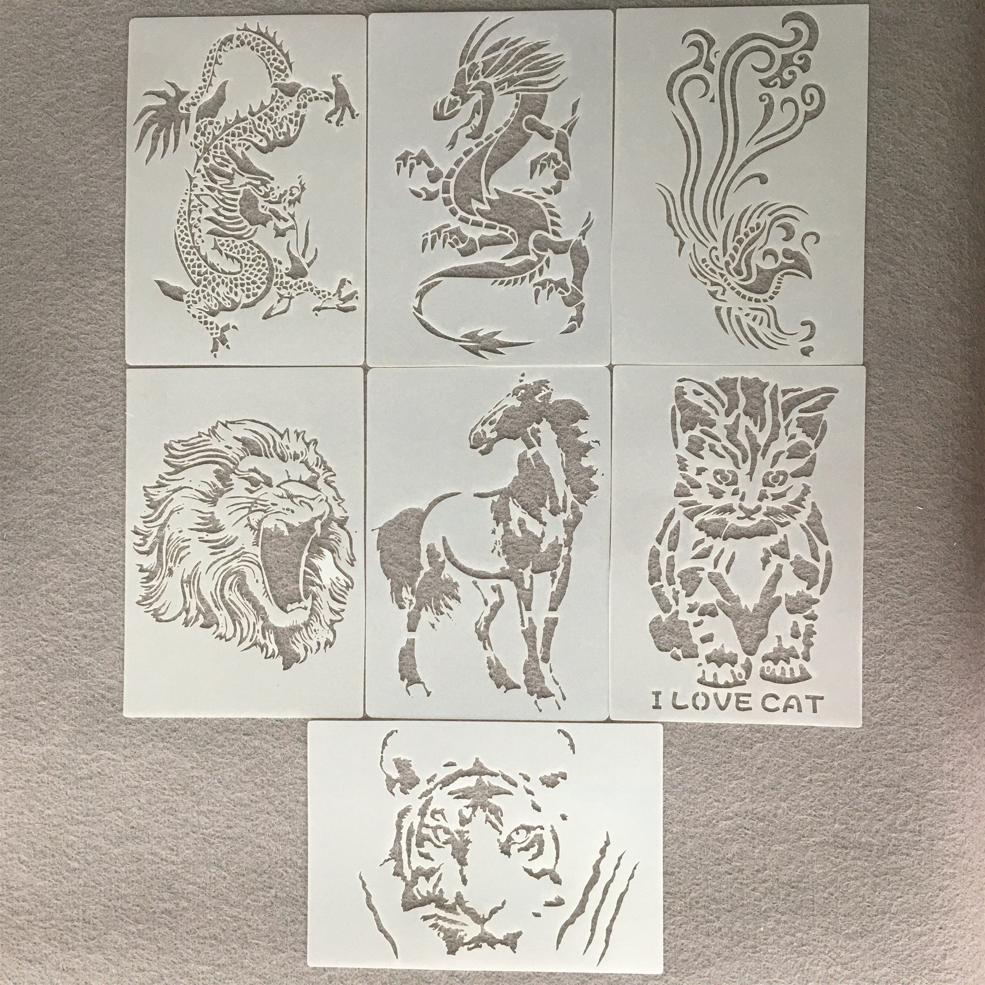 动物喷花模手抄报绘画镂空花朵工具套装学生预描尺遮蔽板画画尺子