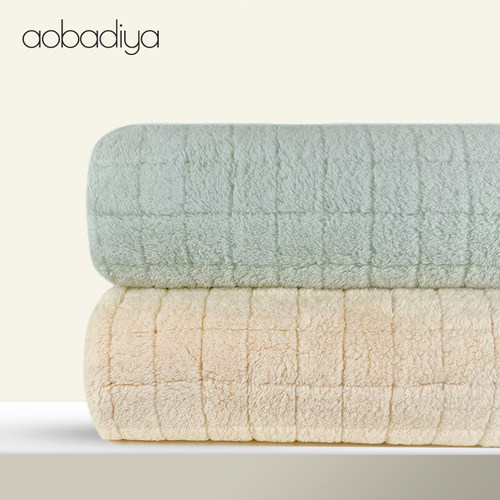 aobadiya方格珊瑚绒女超柔浴巾轻