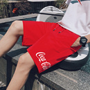 可口可乐联名 子红色宽松休闲裤 潮牌男健身篮球跑步短裤 运动五分裤
