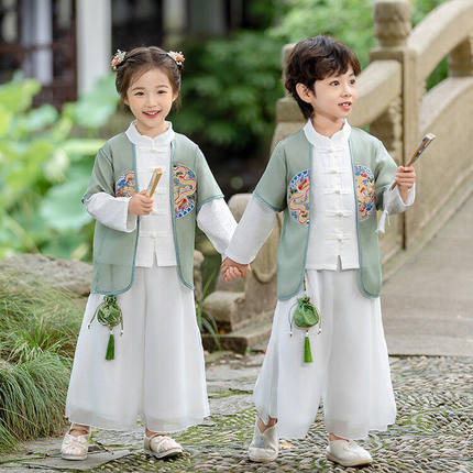 儿童汉服清仓特价古风超仙春秋夏季短袖两件套中秋节中式唐装演出