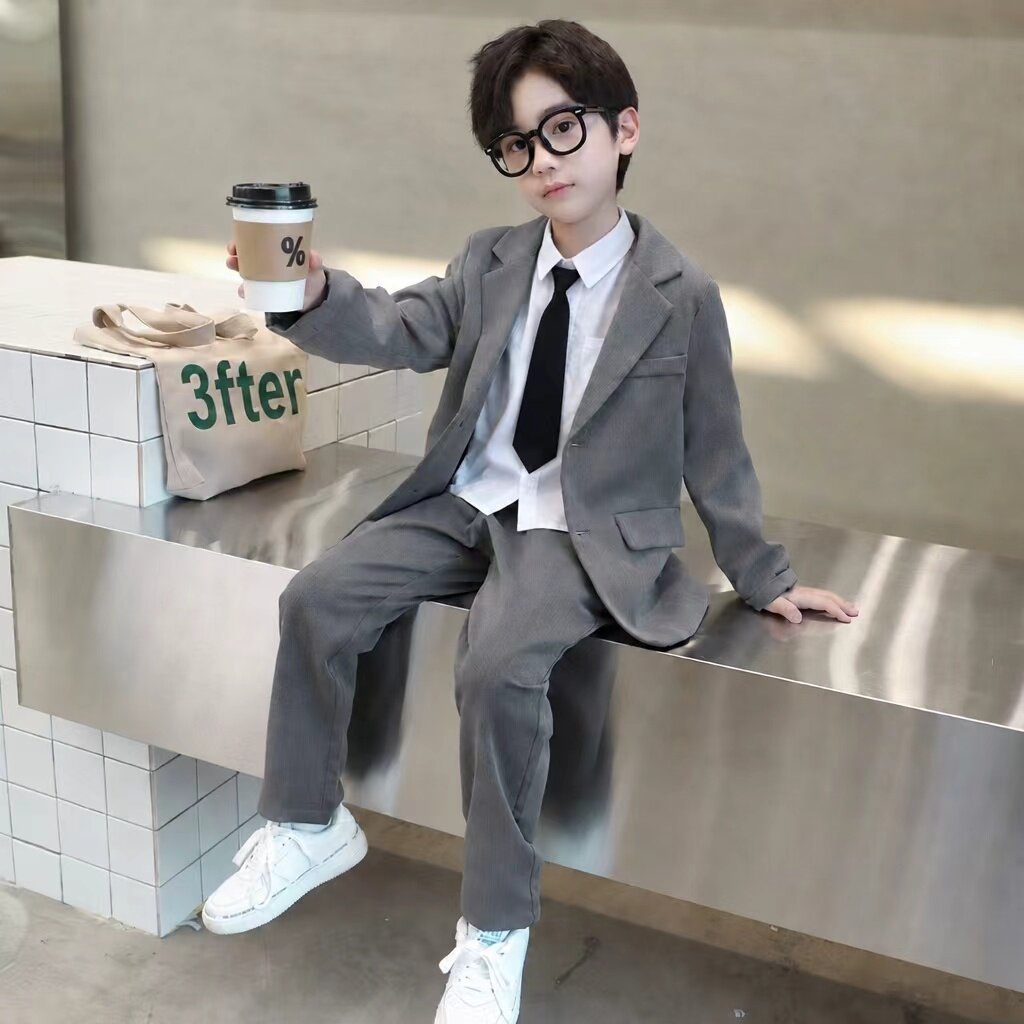 男童西装套装英伦儿童休闲小西服中大童礼服演讲主持表演服三件套