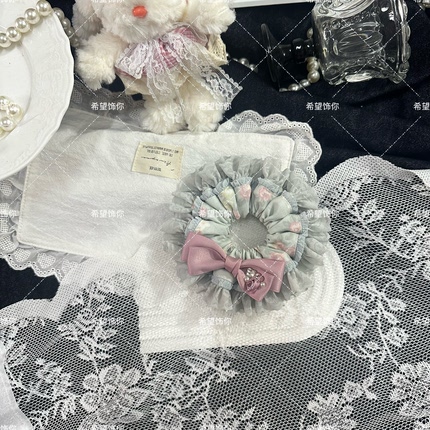 原创重工棉布蝴蝶结发圈大肠发饰碎花春夏季女童甜美可爱发绳超仙