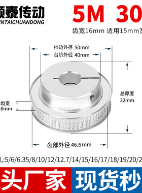 夹持型同步轮5M30齿宽16内孔5 6 6.35 8 1012皮带HTCPA5M同步带轮