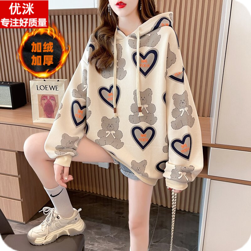 秋冬韩版女童加绒宽松中长款卫衣