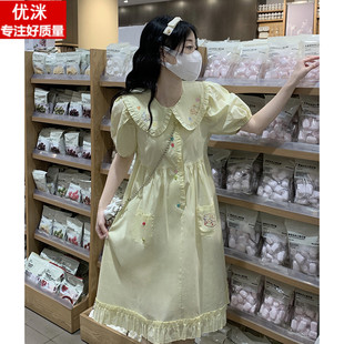 女大童娃娃领刺绣连衣裙夏季初中生14岁女孩甜美学院风中长款裙子