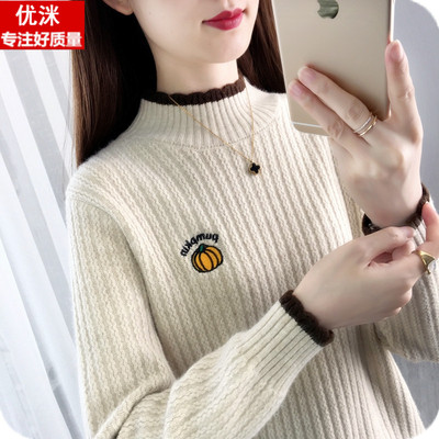 女童半高领秋冬加绒加厚保暖毛衣