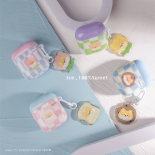 原创棋盘格适用airpods保护壳2/3代pro复古耳机壳可爱耳机保护套