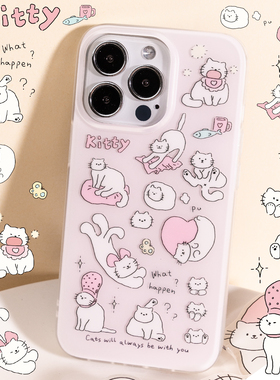 BLUELIFE 磨砂粉粉kitty猫咪日常卡通适用iphone17promax 16苹果15pro 14双层原创手机壳保护套