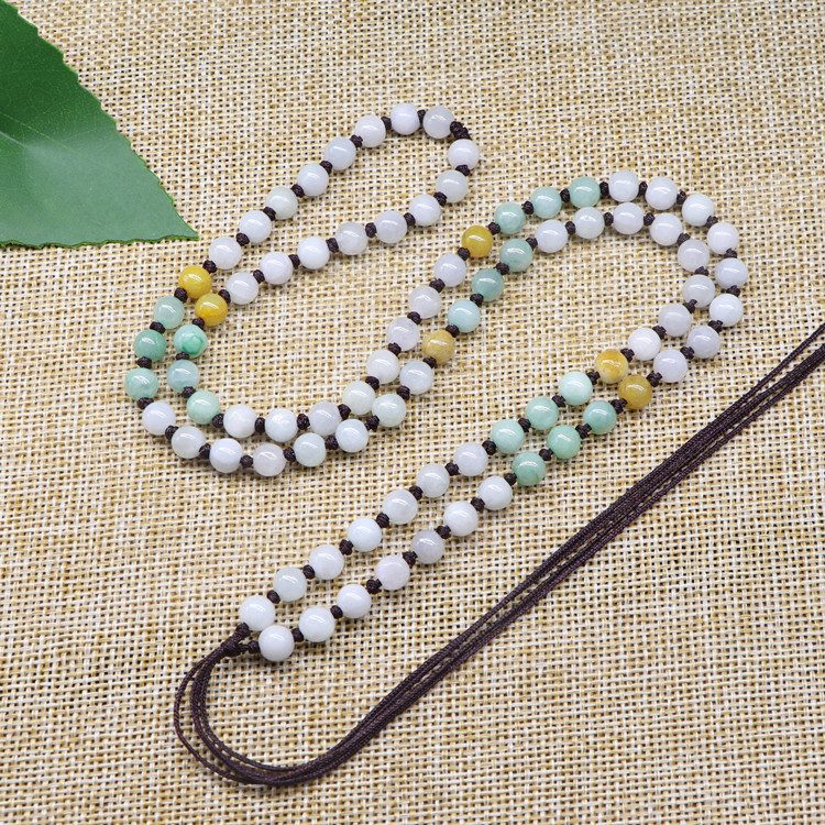 6mm翡翠珠链男女玉坠毛衣链手工编织翡翠串珠挂绳 吊坠项链绳