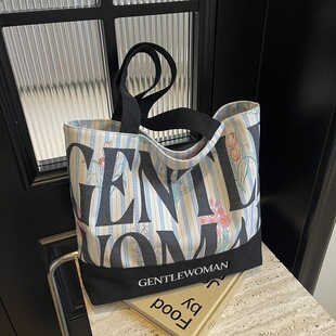 大容量字母帆布包包女2026新款Gentlewoman时尚印花单肩包托特包