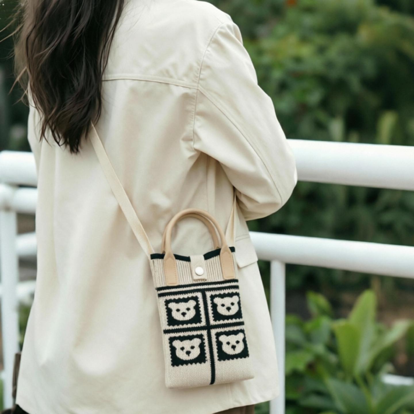 高级感针织手机包时尚小众迷你百搭可爱学生斜挎包女士手拎小包包