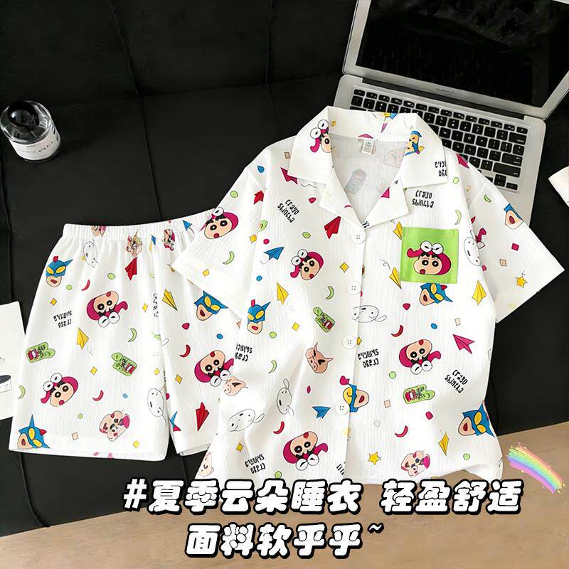 夏季薄款云朵棉短袖十五十二纽扣儿童男孩三十五周岁加码男童睡衣