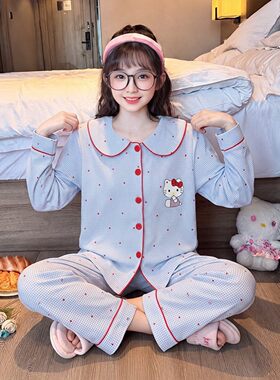 儿童睡衣女孩春秋季长袖云朵棉可爱图案冬天空调服韩版六年级十一
