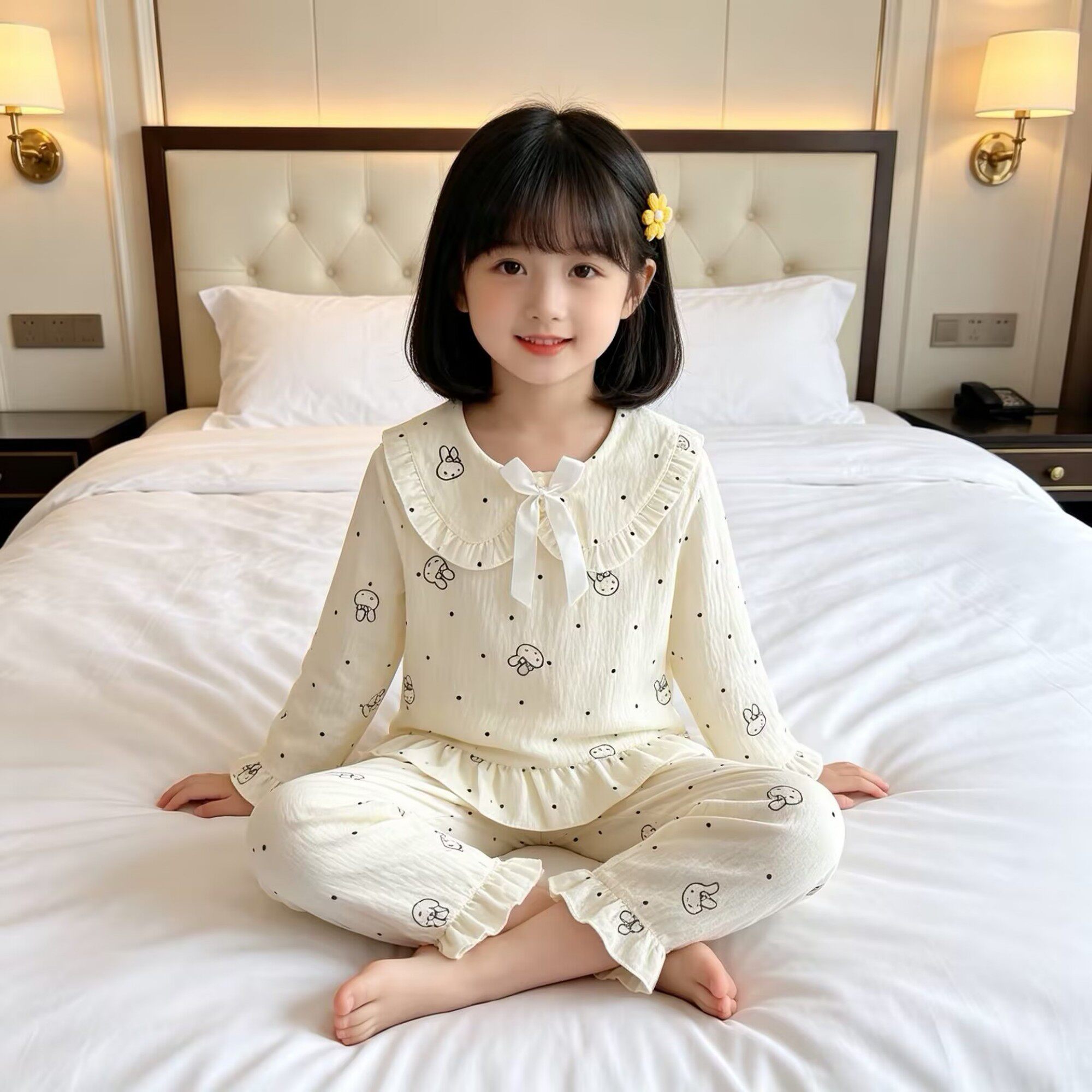 儿童睡衣女孩云朵棉春秋季潮女童小熊头空调服冬天冬天女童空调服
