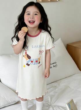 夏季薄款纯棉衣服睡衣女孩天使儿童新款中童三周岁五韩版女童睡裙