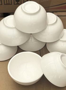 【10个装】简约风白色陶瓷罗汉碗家用餐具套装米饭碗商用碗汤面碗