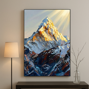 现代极简纯手绘油画 当代厚涂印象派新中式 日照金山·初光