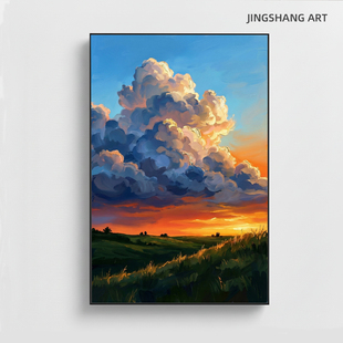 饰画沙发背景墙挂画2026新款 纯手绘油画大芬村玄关装 云蒸霞蔚