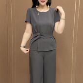 套装 上衣休闲裤 2026夏季 短袖 子妈妈收腰两件套 新款 高级感纯色时尚