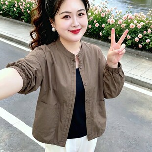 时尚纯色细斜纹短外套女2026秋季洋气设计感抽绳大码遮肚显瘦衬衫
