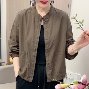 韩版纯色小众抽绳下摆妈妈外套2026早秋新款长袖宽松休闲纽扣开衫