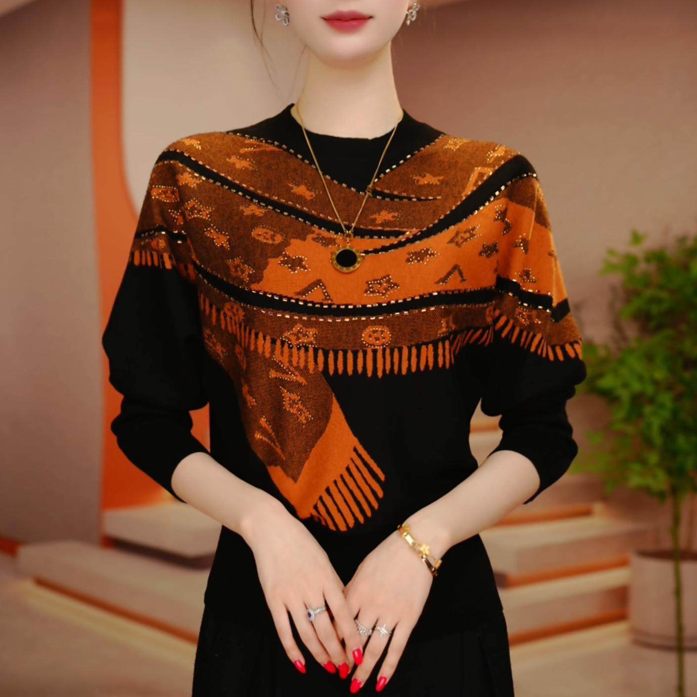 时尚大码妈妈针织衫2025秋冬新款定位提花设计感烫钻气质显瘦毛衣,女装/女士精品,毛针织衫,淘宝优惠券,粉丝福利购,淘宝优惠卷