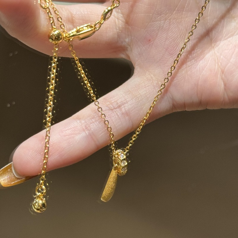 法式轻奢复古专柜拉丝水滴转环项链小众设计精致百搭气质锁骨链