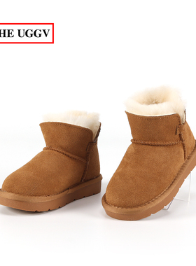 新款民族风儿童羊皮毛一体雪地靴宝宝加绒保暖棉鞋女童真皮雪地棉