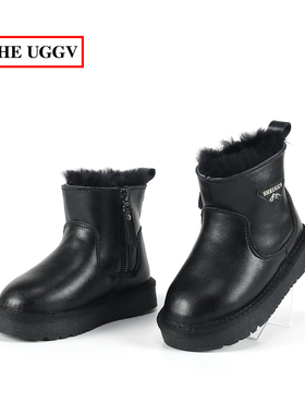 新款儿童雪地靴宝宝羊毛棉鞋亮皮防滑牛筋底雪地棉男童真皮保暖鞋